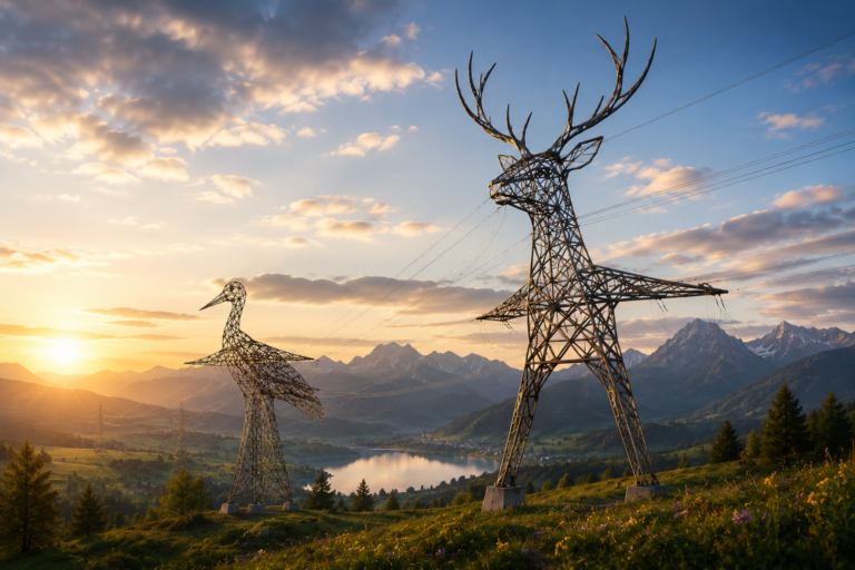 Austrian Power Grid pokazuje ozdobne słupy wysokiego napięcia. Jelenie i bociany mają oswoić rozbudowę sieci